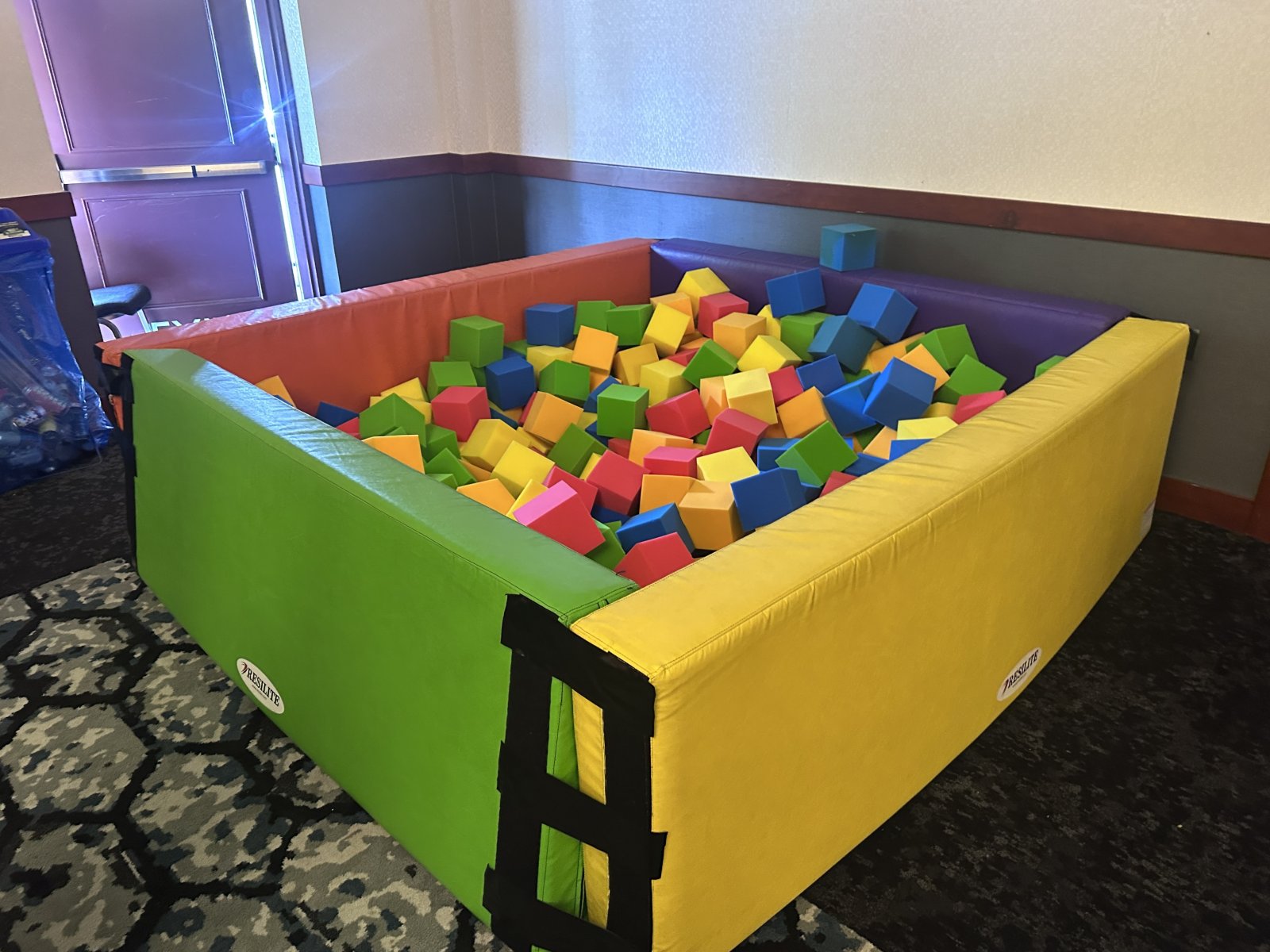 Foam cube pit in corner of event room