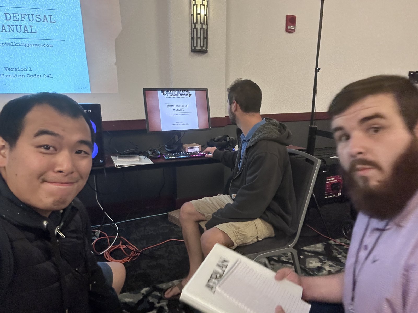 Attendees preparing for bomb defusal game