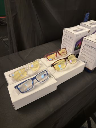 Blue light blocking glasses on display boxes
