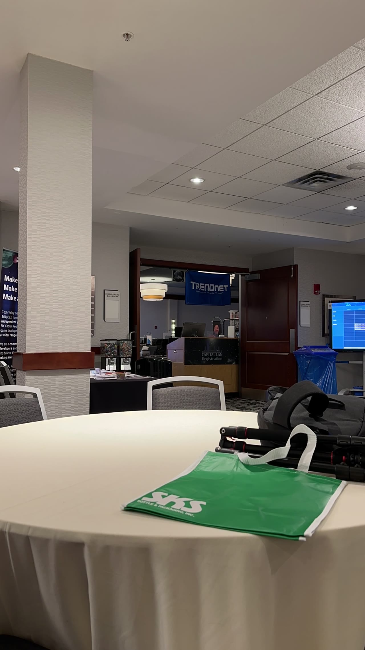Registration area and empty round table