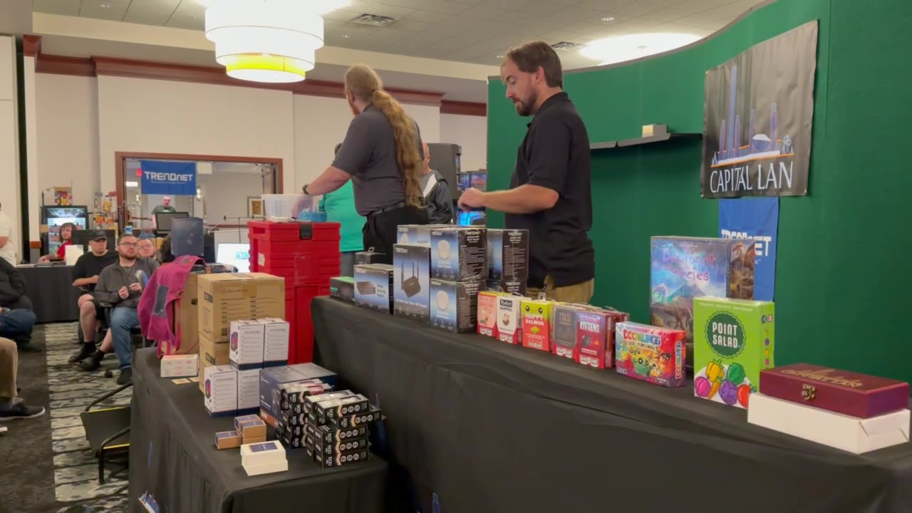 Prize table and attendees at Capital LAN